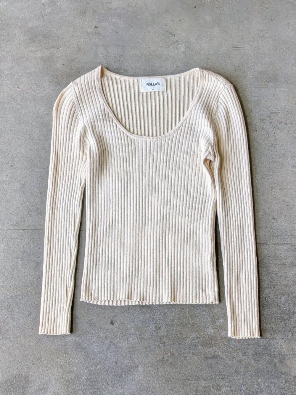 Rolla's Classic Rib Sweater in Natural Scoopneck Cotton Minimalist small